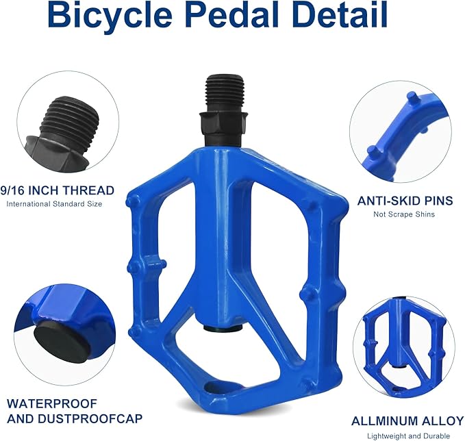 Mountain Bike Pedals,Road/MTB Flat Pedals, Non-Slip Lightweight Aluminum Alloy Bicycle Pedals, Fits 9/16" Road Mountain BMX MTB Bike Pedal