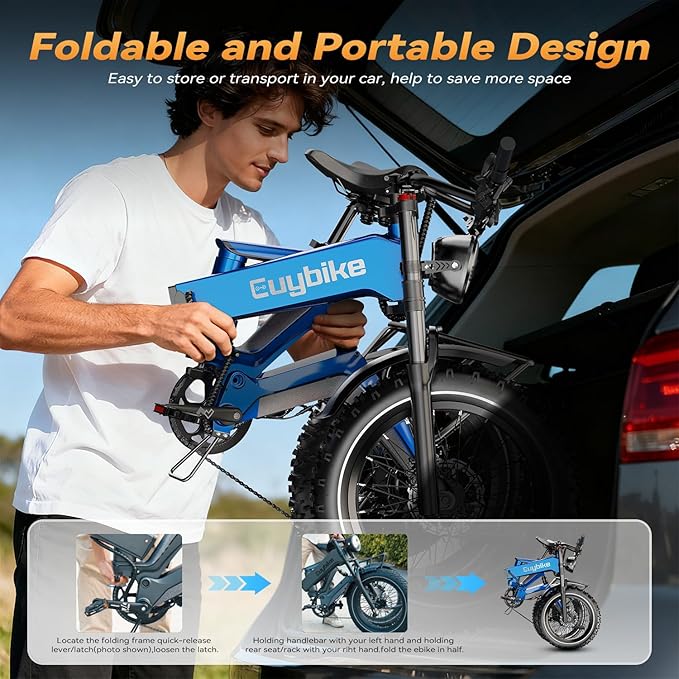 2000W/3000W Peak Motor Electric Bike for Adults, 48V/52V 25AH/30AH Battery Full Suspension Foldable Ebike, 20"x4.0" Fat Tires 35MPH Dirt Bike, 100/120 Miles Hydraulic Brake Magnesium Alloy Motorcycle