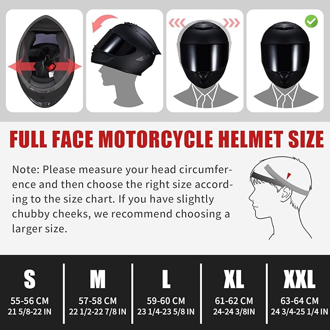 Full Face Motorcycle Helmet,Helmets for Adults Motorcycle, MG611 Motorbike Racing Street Bike Helmets with Black Visor for Men Women,DOT Approved (Matte Black-B+ Mask, L)