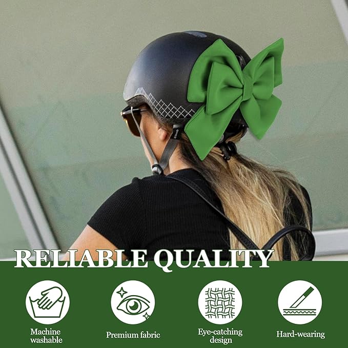 Bow Helmet Accessory, 8.07"x11.22" Stylish Motorcycle Helmet Bow Decoration for Women, Removable Cute Fashion Ribbon Bows Ornament for Motorcycle Scooter E-Bike Helmets (Green)