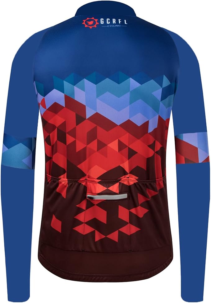 GCRFL Men's Cycling Jersey Long Sleeve Biking Shirt with 3+1 Zipper Pocket Breathable Quick Dry Bicycle Jersey