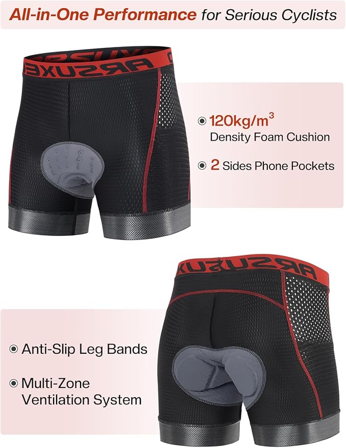 ARSUXEO Cycling Underwear Men With Pockets 4D Padded Bike Shorts Bicycle Biking Cycling Shorts