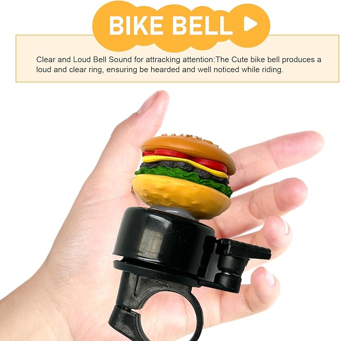 Bike Bell, Cute Hamburger Shaped Aluminum Alloy Bicycle Bell with Loud Crisp Clear Sound, Funny Decorative Cycling Accessory, Universal for Balance, Scooters, Bikes (Yellow)