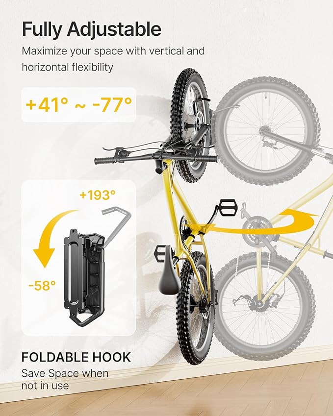 monTEK Bike Wall Mount for 4.5" Tire Width, Swivel Bike Wall Hanger Holds Up to 77lbs, Space-Saving Bike Rack Garage, Heavy Duty Bike Storage for Bedroom Home Office, 4 Pack