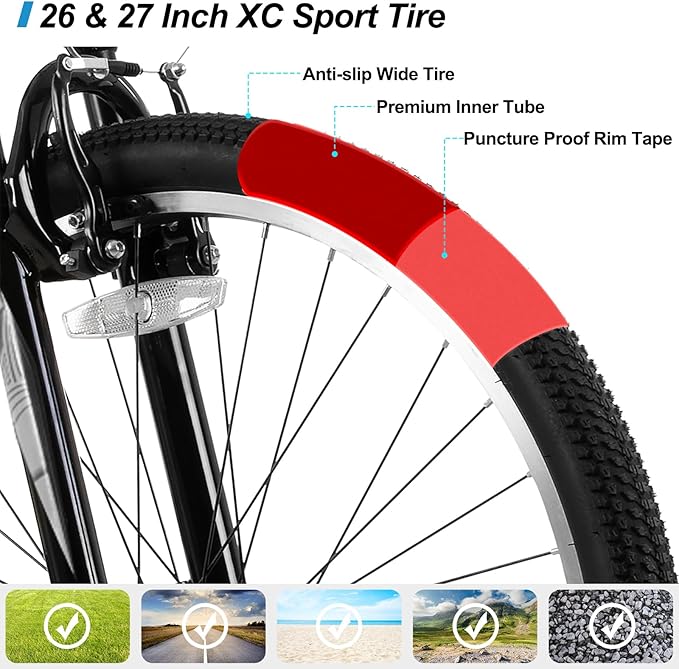 HILAND 26 27.5 29 Inch Mountain Bike, Mens and Womens MTB with 21 Speeds, High-Tensile Steel Frame, V Brake, Hardtail Bicycle for Adults