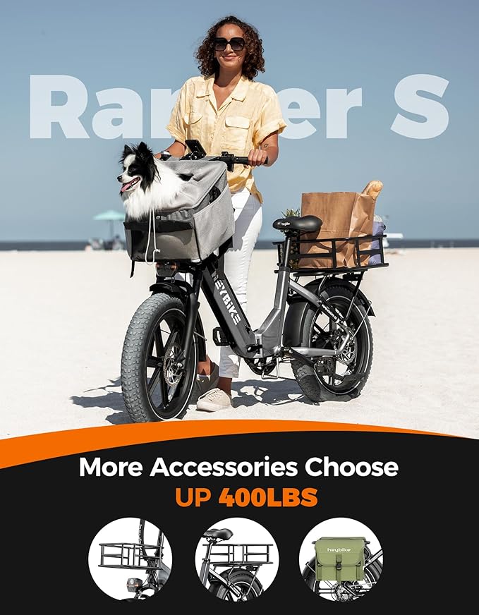 Heybike Ranger 20"x4.0" Fat Tire Folding Electric Bike for Adults, 1200W/1800W Peak Motor, 28/32MPH, up to 55/90 Miles Range, UL2849 Certified Removable Battery for Commute Beach Mountain Snow E Bike