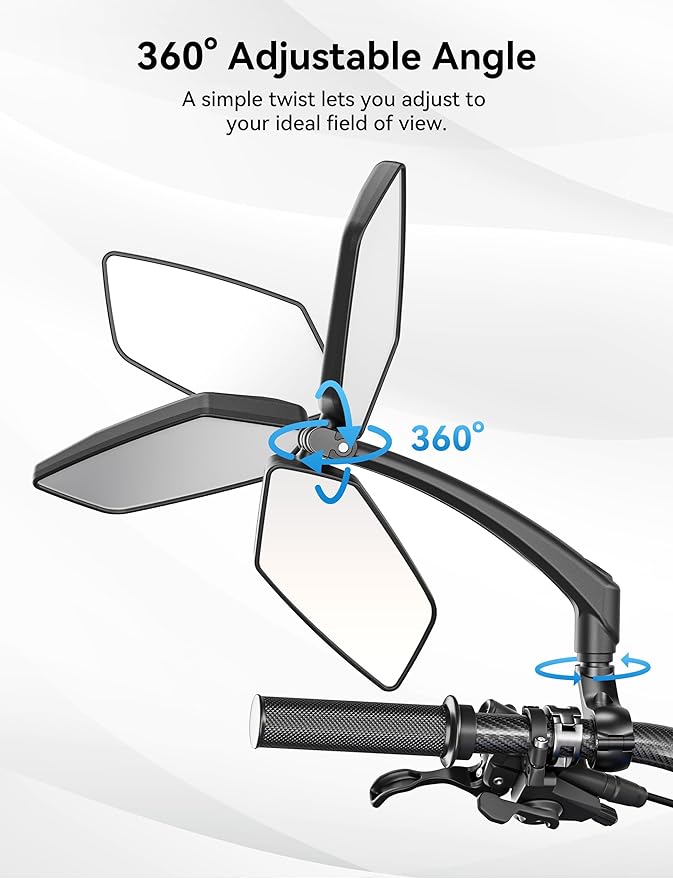 Bicycle Mirrors for Handlebars 360° Adjustable and Rotatable, Wide E Bike Mirror Handlebar Mount with Long Arm, Safe HD Bike Rear View Mirror for Scooter, Motorcycle, Foldable Ebike Accessory Left