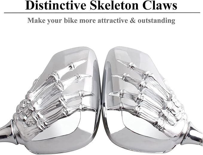 Pairs of Distinctive Skull Skeleton Hand Bicycle Mirror, Rearview Side Mirror Handlebar Mirror Mount Holder Clamp Adaptor 10mm for Scooter Moped Bike Standard Bike Motorcycle