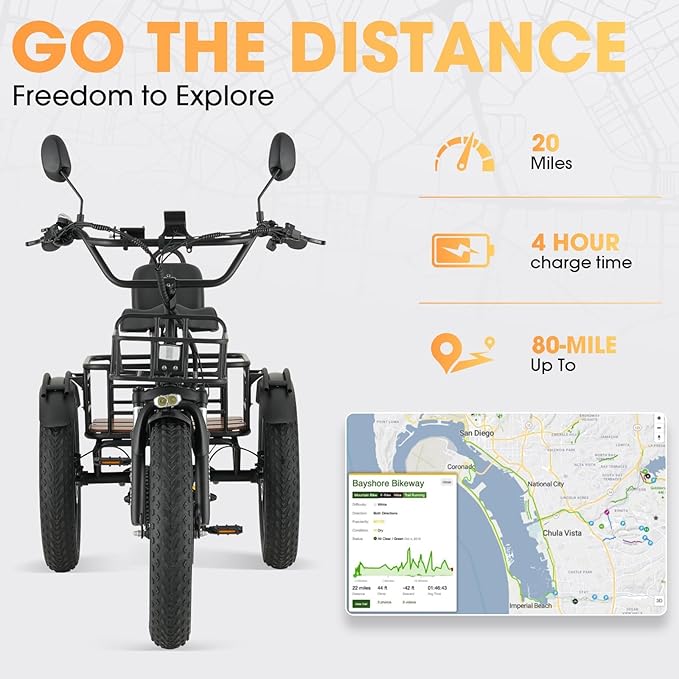 Skeri Electric Tricycle for Adults, 750W(Peak 1350W) Motor Etrike, 20"x4" Folding Fat Tire Electric Trike, 48V13Ah Battery, 3-Wheel Electric Bike, 20MPH, Front & Rear Basket & Differential
