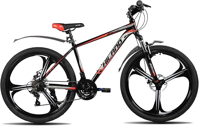 HILAND 26" MTB Mountain Bike for Men Women Adults, 18-Speed, Disc Brake, Lightweight Aluminum Frame, 3/6 Spoke Wheel