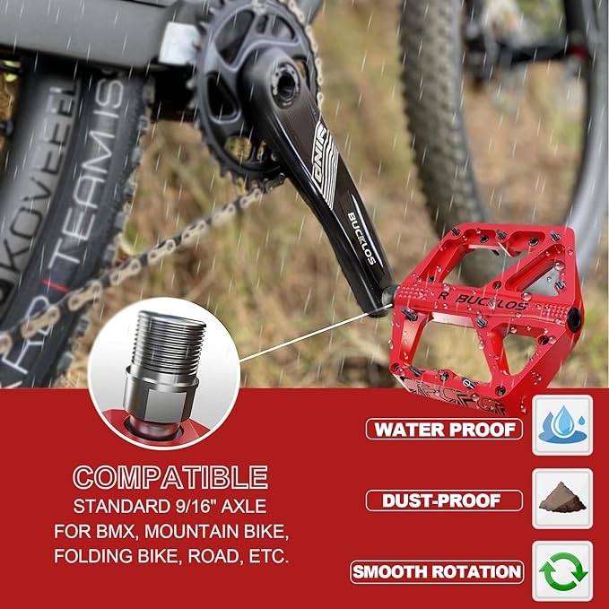 BUCKLOS Mountain Bike Pedals MTB Pedals Flat, Adult Bicycle Road Bike Large Platform Nylon Non-Slip Pedal for Gravel Bike/Hybrid Bike 9/16"