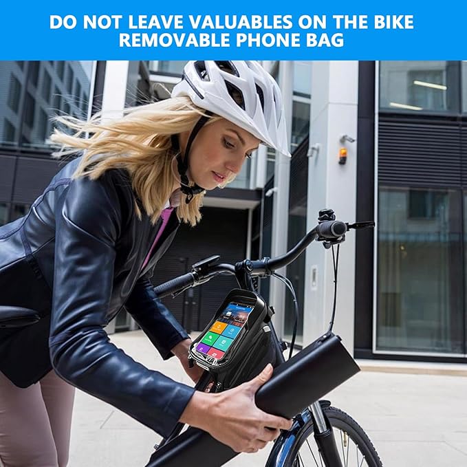 Bike Frame Bag - 2.73L Detachable Touchscreen Pouch w/EVA Hardcase & 360° Swivel, Waterproof Top Tube Bike Bag/Handlebar Mount for iPhone/Samsung up to 7" - MTB/Road/Ebike Accessories