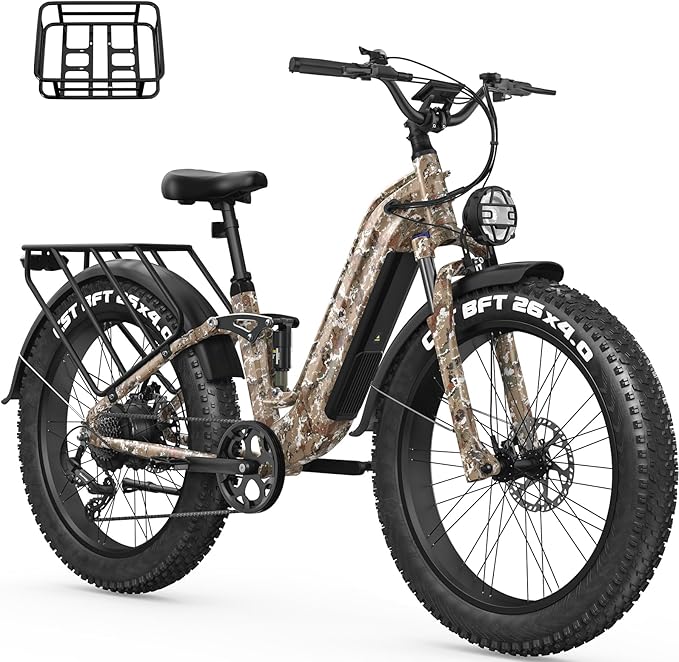 FREESKY Wildcat Ultra 3000W Electric Bike for Adults 105mile Long Range Step-Thru Ebike Motor 37MPH Dirt E Bike 25Ah Samsung Battery 26'' Fat Tire Electric Bicycle Full Suspension for Commute