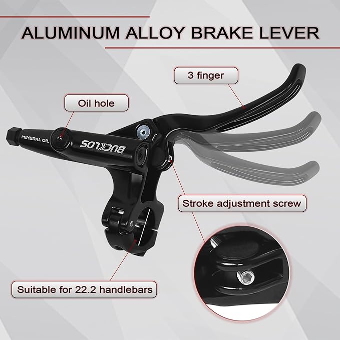 BUCKLOS MTB 4 Pistons Hydraulic Disc Brake Set, Mountain Bike Left Front 850 mm Right Rear 1630 mm Bicycle Disk Break Aluminum Alloy Caliper Lever for Ebike/Folding Bicycle/Fat Bike HD-M735(Pre-Bled)