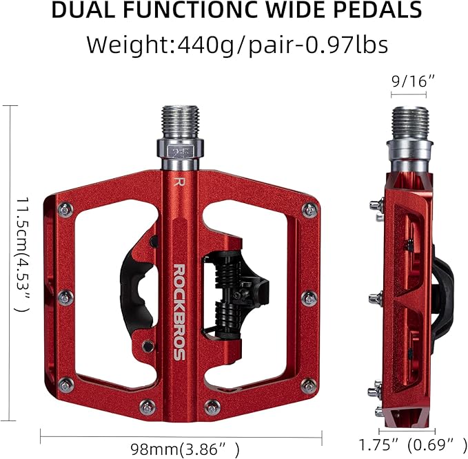 ROCKBROS MTB Mountain Bike Pedals Compatible with SPD Mountain Bike Dual Function Sealed Clipless Aluminum Bicycle Flat Platform 9/16" Pedals with Cleats for Road, MTB, Mountain Bikes