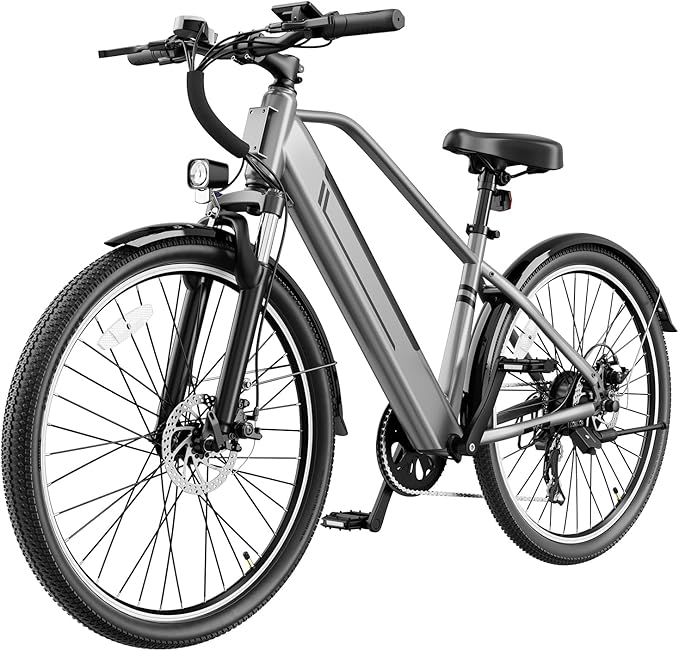 Electric Bike for Adults, Ebike 1000W Peak Motor, 25MPH Commuter Ebike, Up to 40 Miles Range, 26" Electric Bicycle for Adults with 375WH Removable Battery, All-Terrain E-Bike for Leisure(Gray)