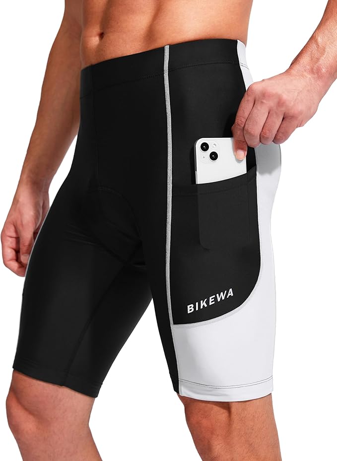 Bikewa Men's Bike Shorts 3D Padded Cycling Road Biking Mountain Riding Biker Bicycle UPF 50+ Cycle Shorts Zipper Pockets