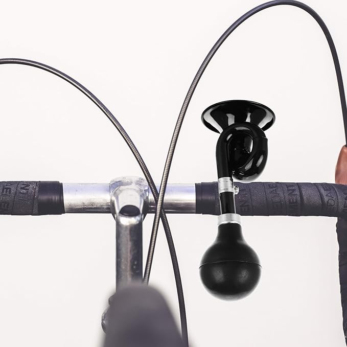 Amosfun Loud Bicycle Air Horn and Vintage Bike Bell, Black Retro Snail Horn for Mountain and Road Cycling, Powerful Squeeze Alarm Compatible with Bikes and Golf Carts