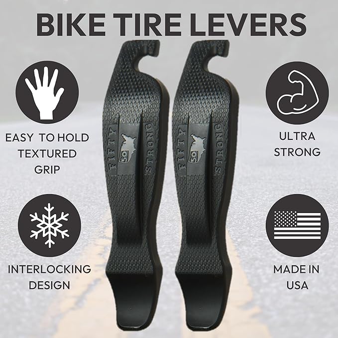 Bike Tire Levers — Set of 4 Ultra-Strong Bicycle Tire Removal Tools | Ergonomic Easy-Grip, Interlocking Design | Road, MTB, Gravel & BMX Flat Repair Kit | Made in USA