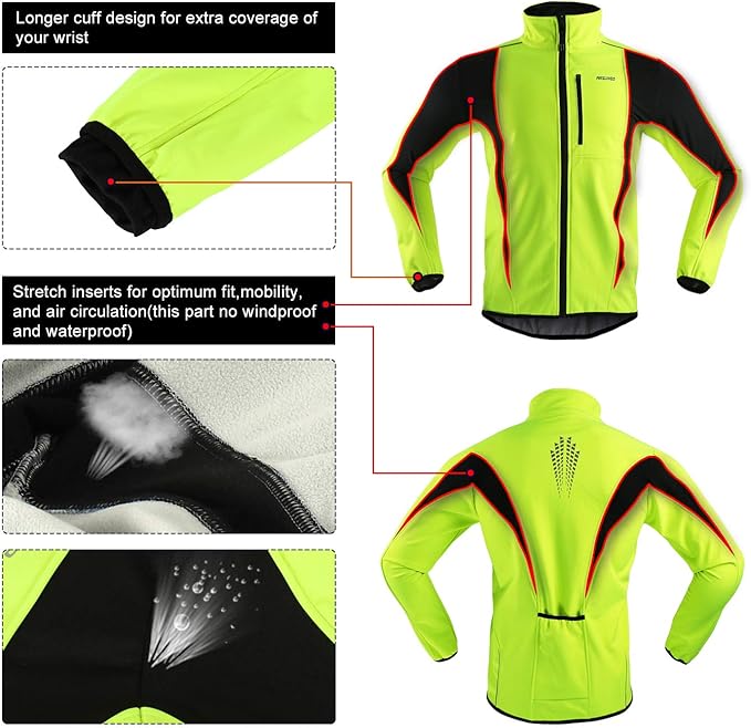 ARSUXEO Winter Warm UP Thermal Softshell Cycling Jacket Windproof Waterproof 15-k