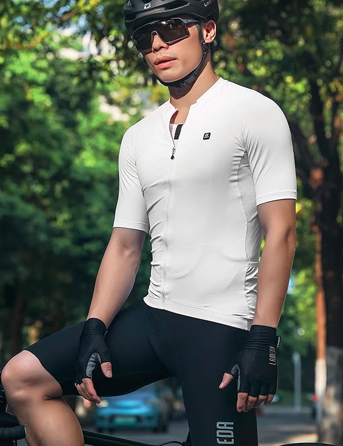 LAMEDA Mens Cycling Jersey Short Sleeve Biking Shirt with 3 Rear Pockets Moisture Wicking Breathable Quick Dry Bicycle Jersey