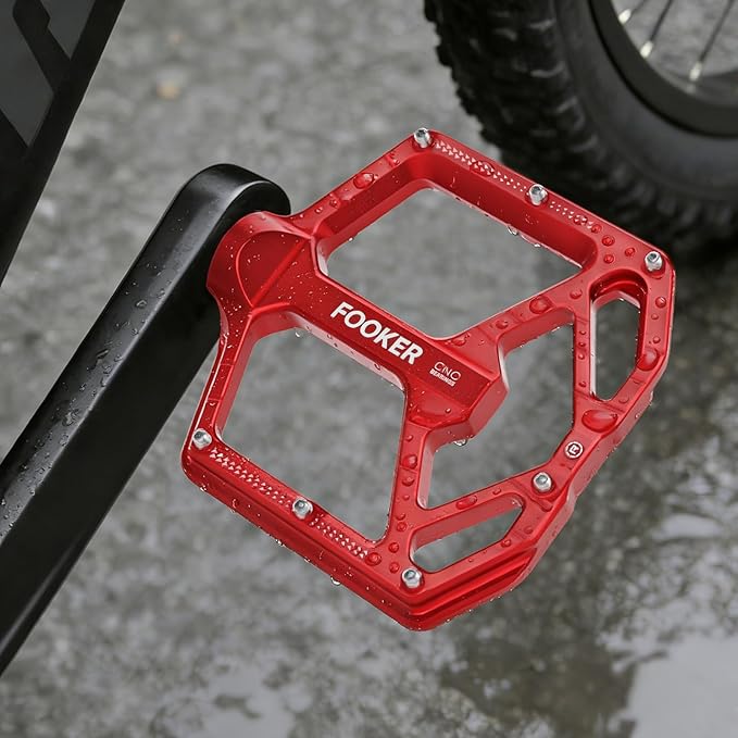 FOOKER Mountain Bike Pedals,Non-Slip Bicycle Flat Pedals Aluminum 9/16",MTB Pedals Wide Platform Pedals for Mountain Bike, BMX, Road Bike Pedals