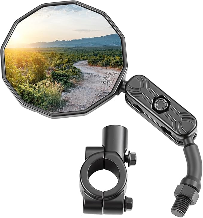 KEMIMOTO Bike Mirror Handlebar Mount, Aluminum 360° Adjustable & Foldable Rear View Mirror, Silicone-Enhanced Ball Joint – Extra Stability for Mountain Bikes, E-Bikes, Scooters & Cycling Accessories