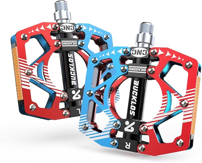 BUCKLOS MTB Bike Flat Pedals with Reflectors,Large Platform Mountain Non Slip CNC Aluminum Alloy Bicycle Pedals Sealed Bearing 9/16" Adult
