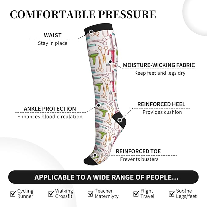 bassyil Compression Socks for Women & Men Circulation 15-20 mmHg Knee High Best Support for Nurses Travel Running Athletic