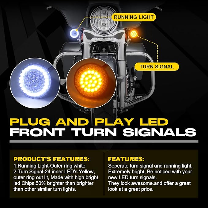LX-LIGHT Pair 2'' Bullet Style 1157 Front LED Turn Signal Light Kit Compatible with Dyna Softail Touring Street Glide Road King 1986-2023 Honda Yamaha Motorcycles