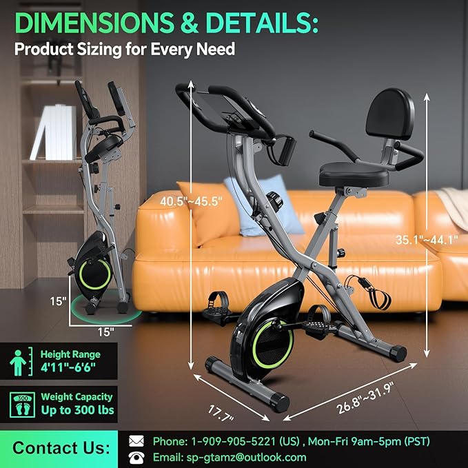 Folding Exercise Bike for Seniors, 5 IN 1 Foldable Stationary Bike with Tri-Position Ride, 300LBS Capacity and 6.6 LBS Magnetic Flywheel, Designed for Home Workout
