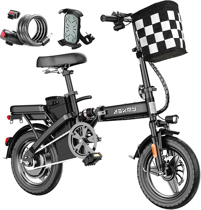 Electric Bike for Adults and Teens, 740W Peak Motor E-Bike with 30-60 Miles PAS Range, 48V 10AH/20AH Removable Battery, 14" Folding Mini Ebike with 20MPH, Electric Bicycle for Commute