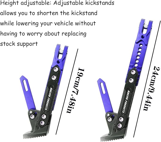 Universal Motorcycle Kickstand Accessories Motor Scooter Modified CNC Aluminum Alloy Adjustable Tripod Holder Kickstand Foot Side Support Stand Motor Scooter Motorbike Motocross Dit Pit Bike