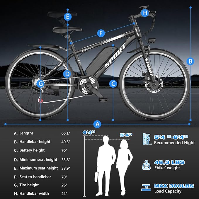 Electric Bike for Adults, 1500W Peak Motor, Up to 25 MPH, 65 Miles PAS Range, 48V 10Ah Removable Battery, Advanced Front Suspension, 7 Speeds, Compact Electric Mountain Bicycle, 26" Commuting Ebike