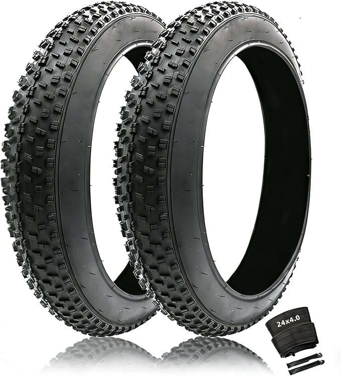 20, 24, 26 Inch Fat Bike Tires, 3.0/4.0 Width with Inner Tubes, Puncture Proof All Terrain Snow Sand Off Road, E-Bike Replacement for Mountain/Commuter/Beach Cruiser