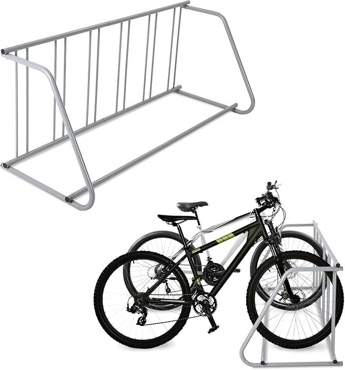 Single Side 6 Bike Floor Rack 110 Inch Length Freestanding Bicycle Parking Stand In Ground Grid Design For Garages Streets Yards And Bike Events Heavy Duty Storage (Grey, Single Side 6 Bike)