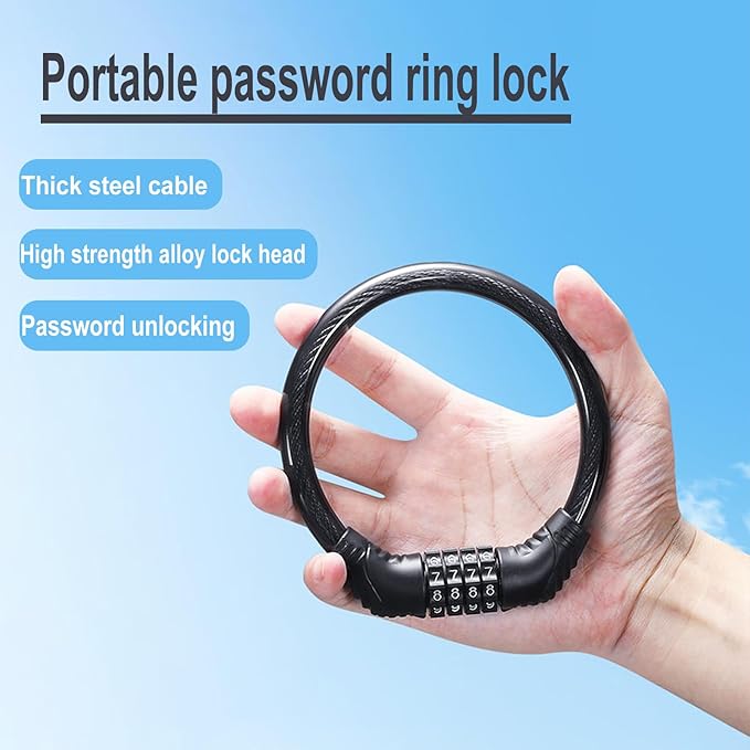 Bike Lock Cable, 4 Digit Security Resettable Combination Lock, Heavy Duty Anti Theft Bicycle Lock Chain, Combo Bike Locks, Portable Code Bicycle Cable Lock for Bike Motorcycle 16 inches 2 Pcs