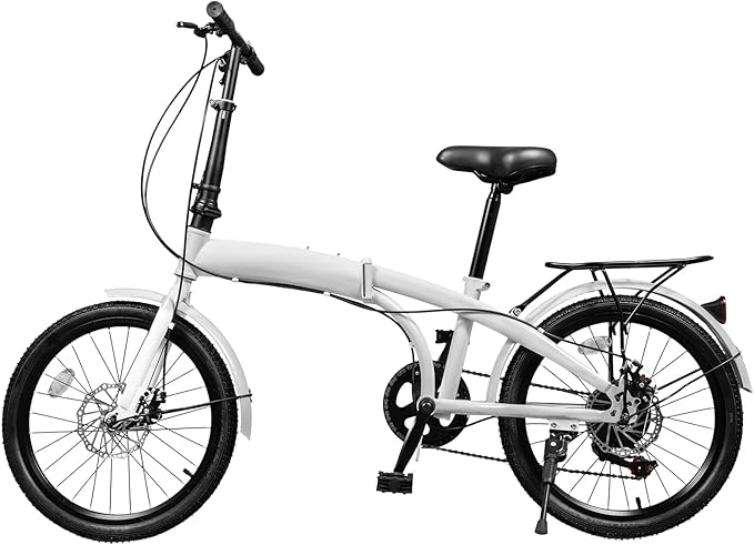 20-inch Foldable Bike Folding Bicycle with 7-Gear Transmission, Front and Rear Disc Brakes Bicycle Made of Aluminum Alloy Folding Bike Suitable for Men Riding, Women Riding