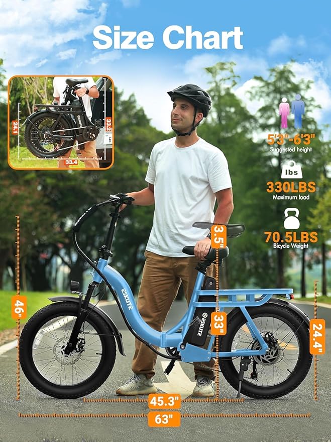 ESKUTE Electric Bike for Adults – 1200W Peak Motor, Folding 20x3 Fat Tire E‑Bike, 48V 10.4Ah Battery, Step‑Through Cargo Fold Ebike, NFC Unlock, 28 MPH, 7‑Speed, Up to 55 Miles