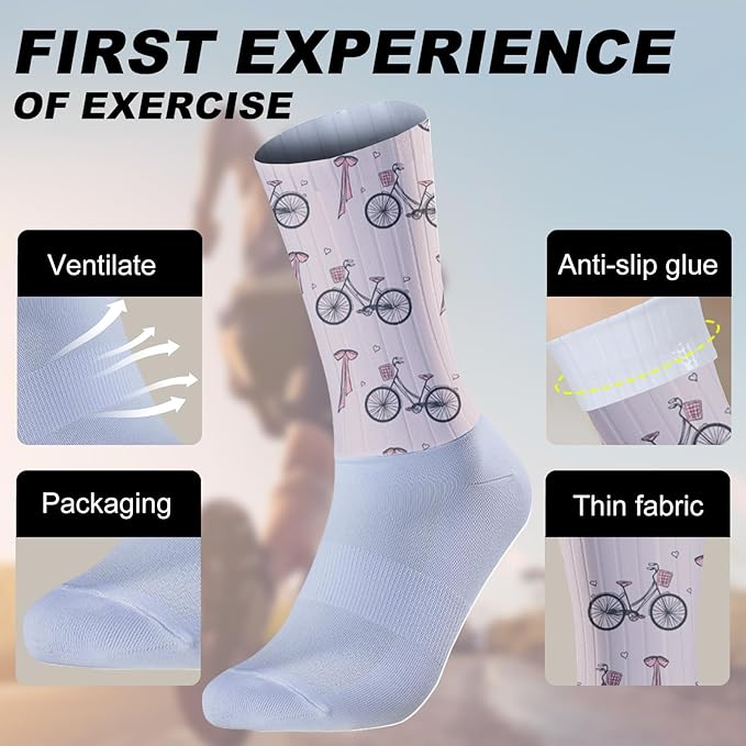 Cycling Socks Athletic Crew Socks Breathable Cushioned Compression Running Hiking Socks For Mens Womens