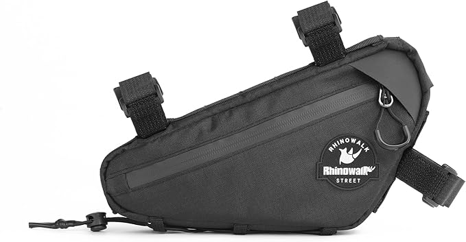 Rhinowalk Bike Frame Bag Waterproof Triangle Frame Storage Bag with Cable Port 1L Lightweight Bicycle Bag for Road Bike MTB Gravel Bike Compact Cycling Accessory with Pump Strap (Black)