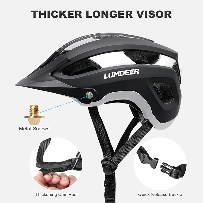 LUMDEER Bike Helmet for Adults - Mountain Bicycle Helmet with Rechargeable Light, Airflow Visor, Lightweight Ajustable Biking Helmet for Men Women