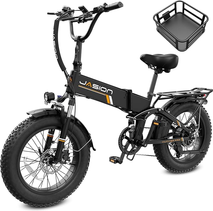 Jasion X-Hunter ST/PRO Foldable Electric Bike for Adults with 20'' Fat Tire,Up to 71-80 Miles Range Ebike,1800W/1400W Peak Motor,30+MPH E Bike,Full Suspension&Dual Hydraulic Disc Brakes Bicycles