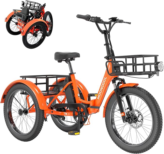 MOPHOTO Electric Tricycle for Adults, 20in 3 Wheels Folding Electric Bicycle Bikes, 48V 500W Electric Trike Ebike with Aluminum Frame, Removable Battery