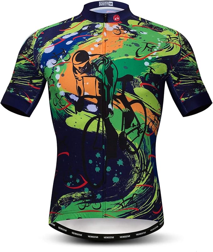 Men Cycling Jersey Skull Bike Short Sleeve Tops Quick-Dry Reflective 3-Pockets S-3XL
