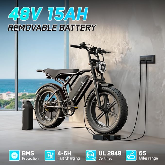 TST Electric Bike for Adults, 1500W Peak Motor 28 MPH 60/100 Miles Fat Tire Ebike with 48V 15Ah/25Ah Removable Battery 20" Electric Dirt Bike Full Suspension and 7-Speed