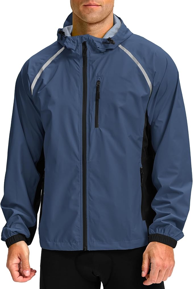 Bikewa Men's Cycling Rain Jackets Waterproof Running Bike Windbreaker Lightweight Packable Hooded Jacket