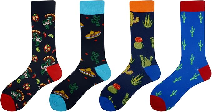 Cansok Men's 2/4 Packs Fun Crazy Novelty Dress Crew Socks