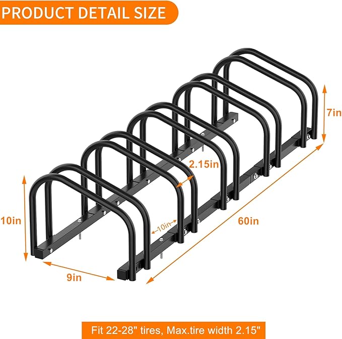 WALMANN 5 Bikes Floor Bike Stand, Bike Parking Rack Garage Bike Storage Stand Indoor/Outdoor 22-28" Wheel Stand, Max. Tire Width 2.1"
