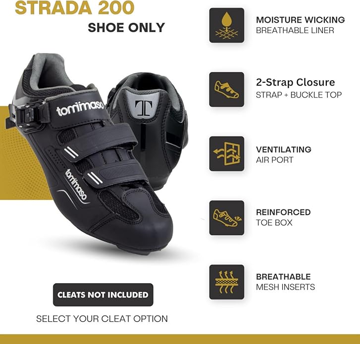 Tommaso Strada Mens SPD & Peloton Shoes—2 in 1 Cycling Shoes—Install Your Own Delta or SPD Cleats for Spin Bikes, Indoor Cycles or Most Mens Bicycles—Explore Bike Accessories